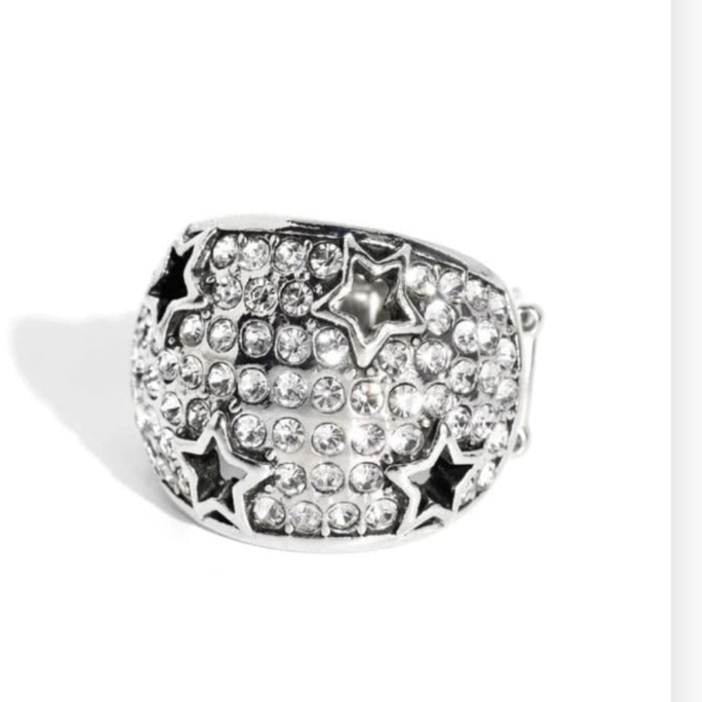 Paparazzi Silver and Black Intricate Ring Reliable Radiance White  Rhinestones